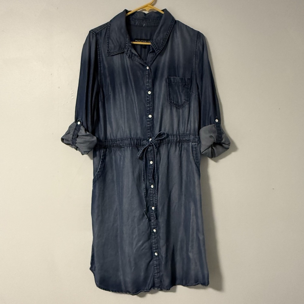 Lee Platinum Label‎ Denim Shirt Dress Blue Chambray Roll Tab Sleeves Womens 10